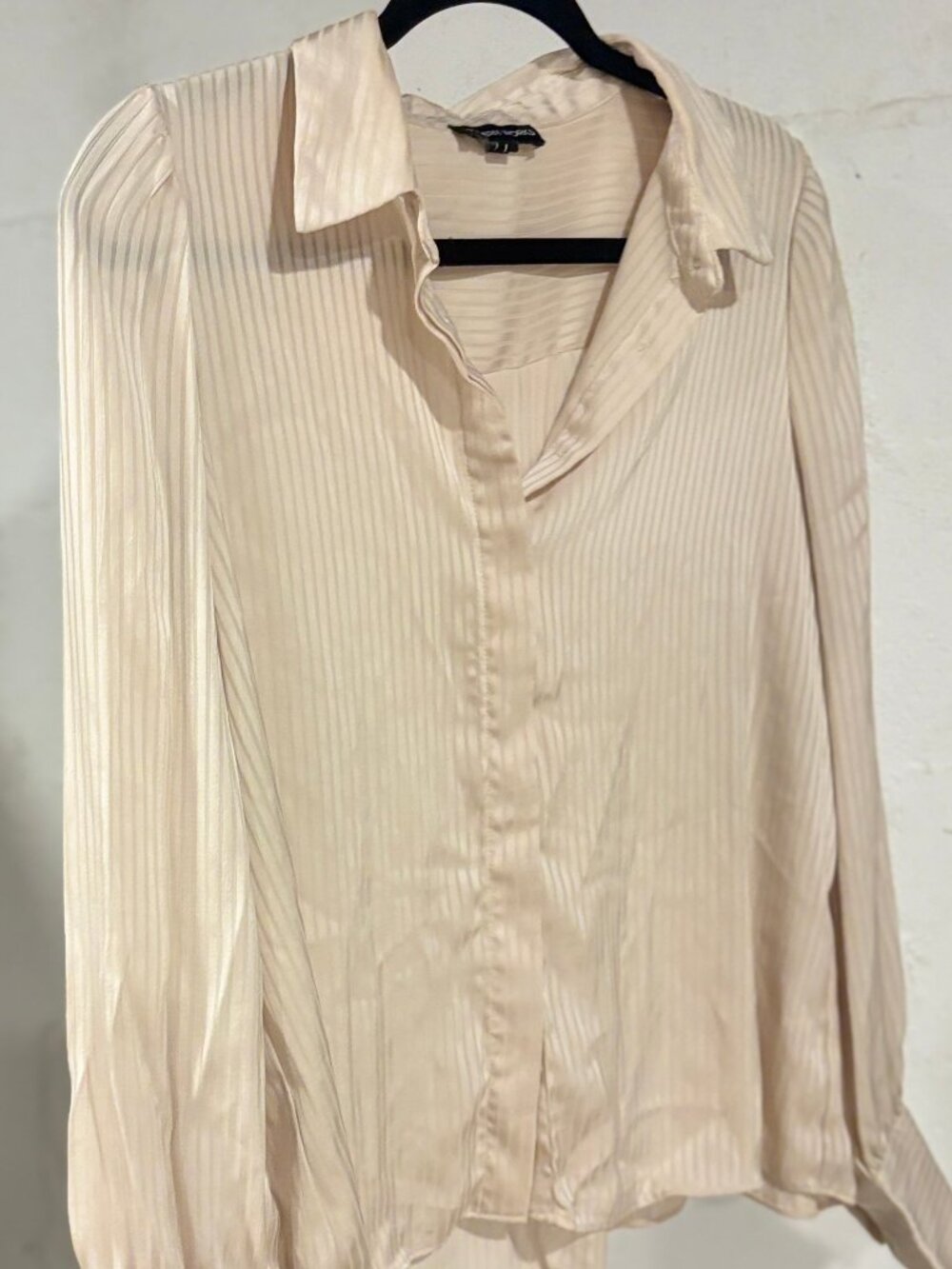 Cream Satin Pinstripe Long Sleeve Button Down - Petit Large, Modern Works